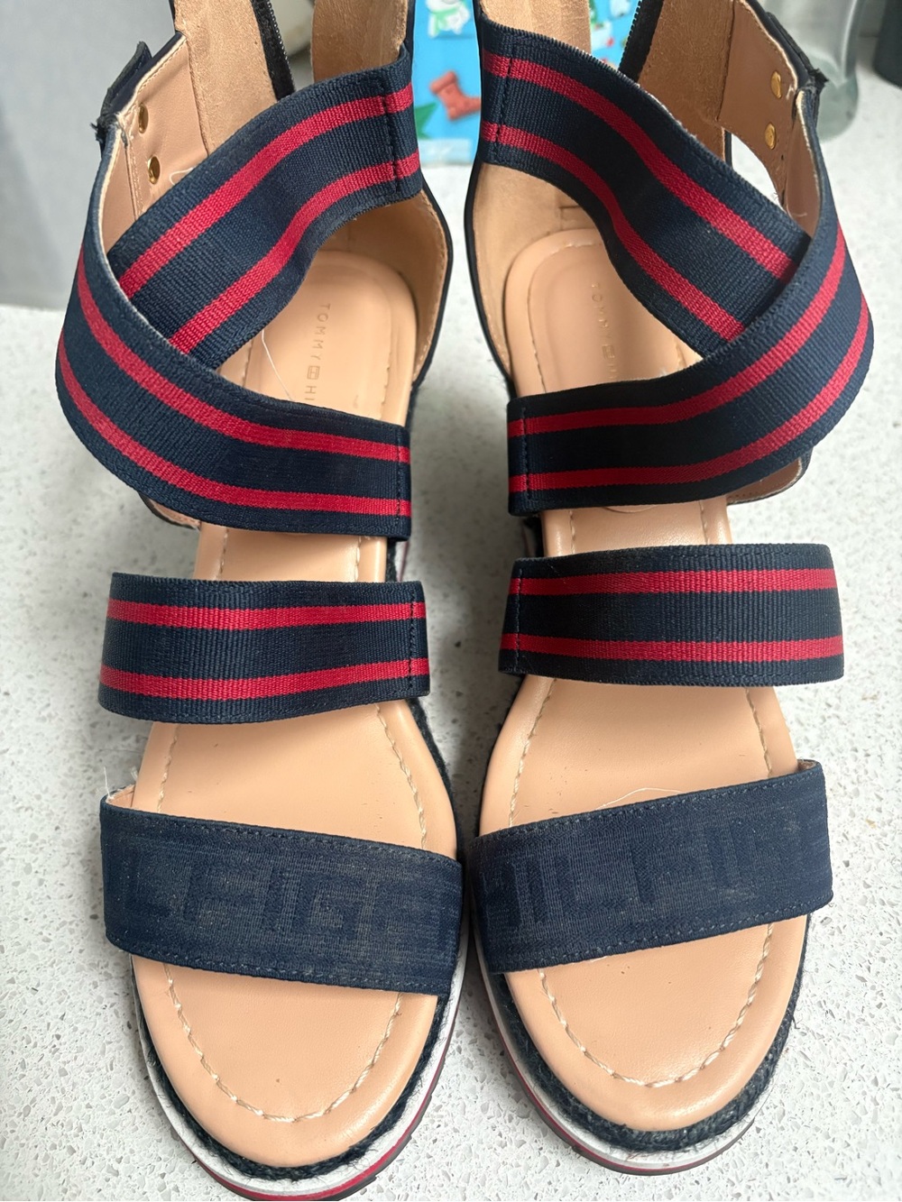 Tommy Hilfiger Navy and Red Striped Platform Sandals